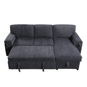 English Elm U_STYLE Chenille Upholstery Sleeper Sectional Sofa with Pull-Out Bed, Chaise Storage & Comfort Gray W1099S00168