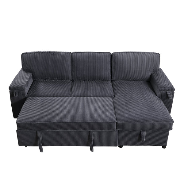 English Elm U_STYLE Chenille Upholstery Sleeper Sectional Sofa with Pull-Out Bed, Chaise Storage & Comfort Gray W1099S00168