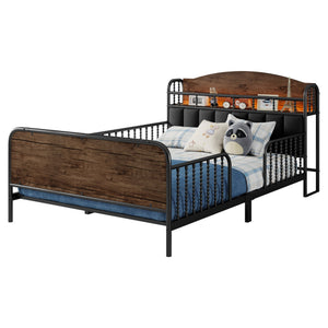 English Elm Full Solid Wood Kids Platform Bed with Guardrail, Low-Profile Durable Pine & MDF, 350LB Capacity Black 58.27 L x 16.93 W x 9.65 H W2593P337445