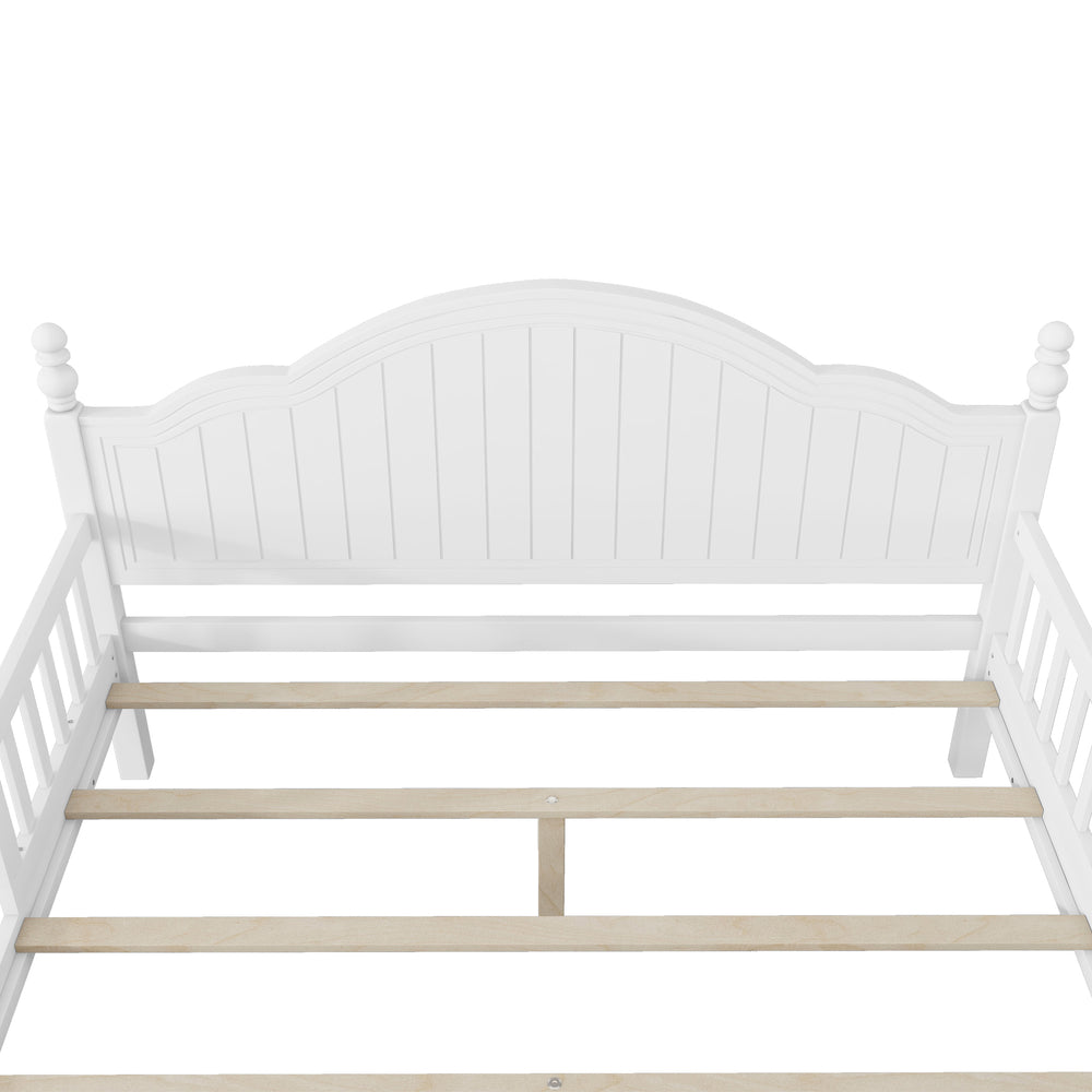 English Elm Full Solid Wood Kids Platform Bed with Guardrail, Low-Profile Durable Pine & MDF, 350LB Capacity White 60.24 L x 23.74 W x 6.5 H W2593P339598