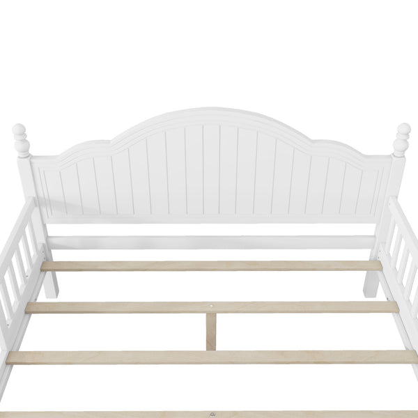 English Elm Full Solid Wood Kids Platform Bed with Guardrail, Low-Profile Durable Pine & MDF, 350LB Capacity White 60.24 L x 23.74 W x 6.5 H W2593P339598