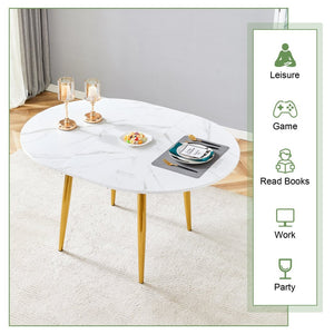 English Elm Table and Chair Set Extendable Mdf Round Oval Dining with 6 Gray Pu Seats W1151S04832