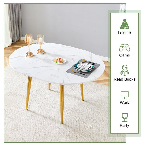 English Elm Table and Chair Set Extendable Mdf Round Oval Dining with 6 Gray Pu Seats W1151S04832