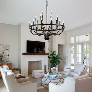 English Elm 39.3 Inch Wood Wagon Wheel Chandelier with Seeded Glass Shades 20-light Farmhouse W5008P464942