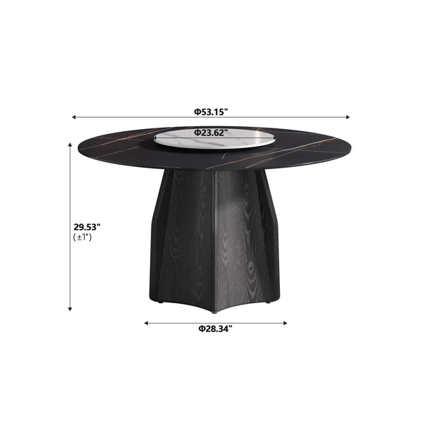 English Elm 53" Round Marble Dining Table - Stylish Solid Wood Base, 6-Person Seating & Central Turntable Accessory W1535S00378