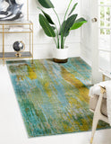Unique Loom Jardin Lilly Machine Made Abstract Rug Turquoise, Gray/Green/Ivory/Olive/Turquoise/Yellow/Light Blue 5' 1" x 8' 0"