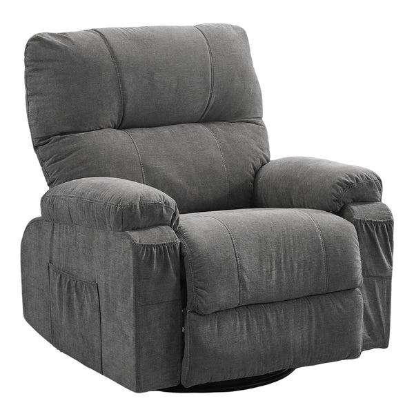 English Elm Recliner Grey 360° Swivel Rocking Lounge Chair with Thick Cushions, Arm Pockets & 330lb Metal Frame W1521P265833