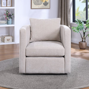 English Elm Sutton Upholstered Linen Swivel Barrel Chair with Pocket Coil Seat, Reversible Cushions & Stain-Resistant Fabric Beige B050P322583