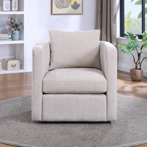 English Elm Sutton Upholstered Linen Swivel Barrel Chair with Pocket Coil Seat, Reversible Cushions & Stain-Resistant Fabric Beige B050P322583