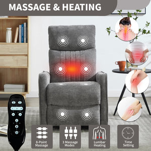 English Elm Blue Fabric Swivel Rocker Recliner with Massage Heat Nodes for Living Room Comfort Dark Gray W1803P321841