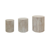 English Elm Set Of 3 Whitewash Wood Coffee Table With Clear and Visible Tree Rings