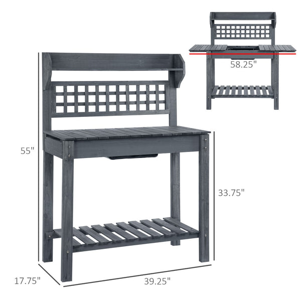 English Elm Outdoor Solid Fir Potting Bench with Dry Sink Sliding Top and Tiered Garden Storage T3971P387810