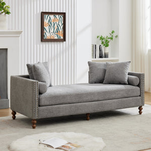 English Elm 75.2'' Chenille Upholstered Daybed Chaise with Nailhead Trim and Rubberwood Legs Gray W3188S00058