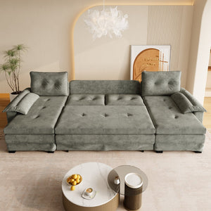 English Elm 109.5" Oversized U-shaped Sectional Sleeper Chenille Modular Sofa with Usb Ports Light Grey W1885S00439