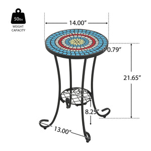 English Elm Christopher Knight Home® - Patio Side Table with Vibrant Ceramic Floral Top, Powder-Coated Steel Frame, Weather-Resistant Finish Black,Blue N768P214810B