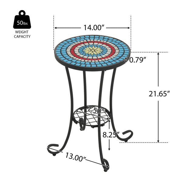 English Elm Christopher Knight Home® - Patio Side Table with Vibrant Ceramic Floral Top, Powder-Coated Steel Frame, Weather-Resistant Finish Black,Blue N768P214810B