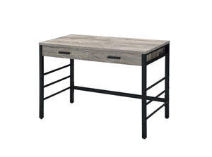 English Elm Disho Light Weathered Oak Writing Desk with USB Ports, 2 Drawers, Black Metal Ladder Base, Industrial Charm B2726P255313