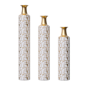 English Elm Floor Antique White Gold Metal Vases Set of 3 (32/28/24") — Tall Decorative Centerpieces for Entryway W2796P193594