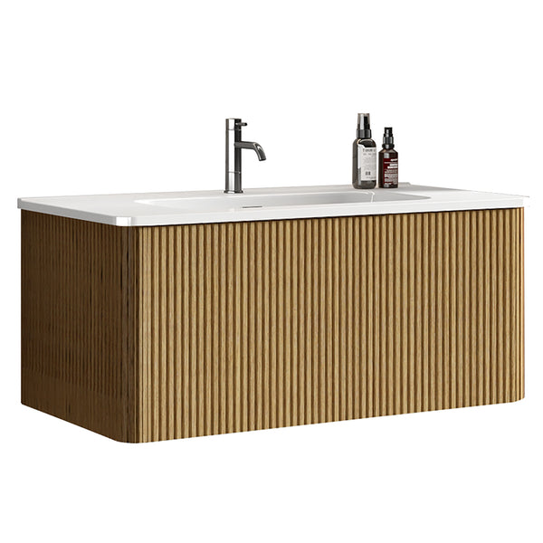 English Elm U088-Etna36W-306 Striped Natural Oak Floating Vanity with Glossy White Integrated Sink, Push-Open Drawer, Curved Safety Edges W1865P293618