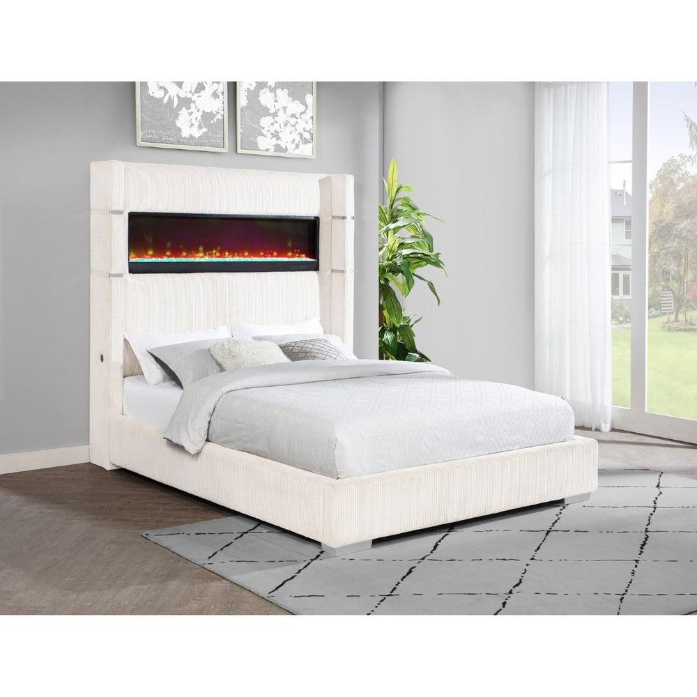English Elm Judah Queen Wingback Bed Cream Corduroy Upholstered with Headboard Flame Visualizer B062P451805