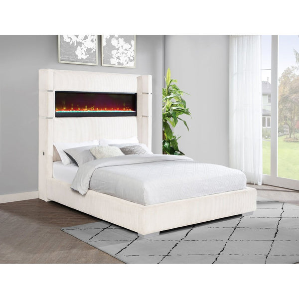 English Elm Judah Queen Wingback Bed Cream Corduroy Upholstered with Headboard Flame Visualizer B062P451805