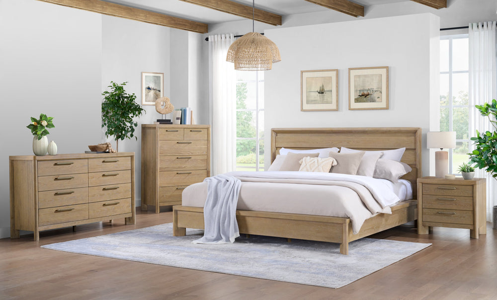 English Elm Wallace & Bay - King Panel Bed Frame Brown Wood with Slats Included, Unique Panel Headboard, Sturdy King Size Design B361S00020