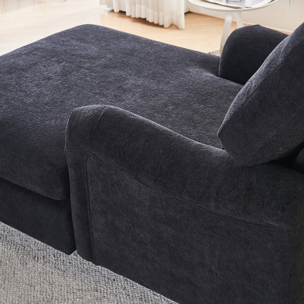 English Elm Modern Mid-Century Oversized Chaise Lounger Sofa Bed with Solid Wood Legs, Deep Seat Comfort Sleeper Black W2363S00068