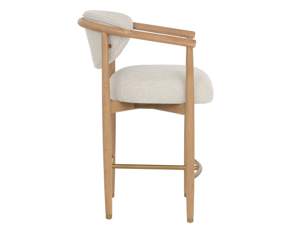 Sunpan SIGRID Counter Stool - Scandinavian Style Light Oak Frame with Monument Oatmeal Upholstery Comfort 112155