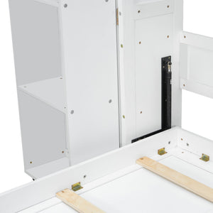 English Elm Queen Murphy Wall Bed with Hydraulic Lift and Push Pull Cabinet Storage Unit White LP000381AAK