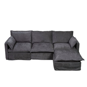 English Elm 93.31" Faux Linen Modular Sectional with Movable Ottoman for Living Room Office W2795S00003