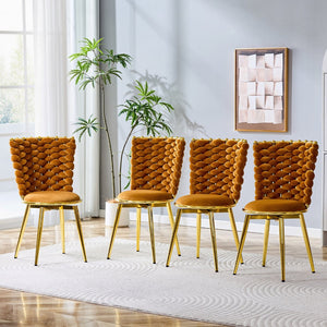 English Elm Set of 2 Velvet Dining Chairs with Braided Rope Backs and Glamorous Metal Legs Gold,Orange W3875P399194