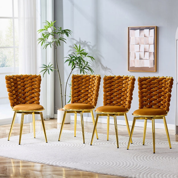 English Elm Set of 2 Velvet Dining Chairs with Braided Rope Backs and Glamorous Metal Legs Gold,Orange W3875P399194