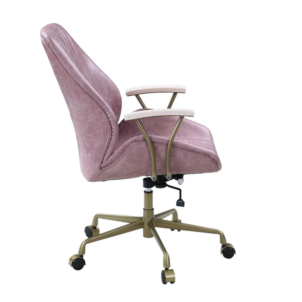 English Elm Hamilton Pink Top Grain Leather Office Chair with Wooden Armrests, 360° Swivel, Adjustable Height, Casters, Ergonomic Comfort - Premium Durable Upholstery B2726P265737