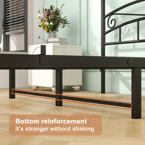 English Elm Queen Metal Canopy Bed Frame with Headboard & Footboard, Black Steel, 500lb Capacity, 12.4" Storage W84034157