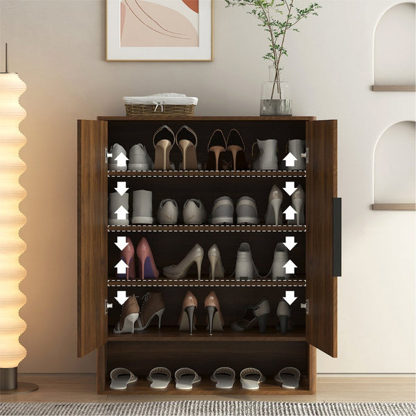 English Elm Shoe Storage Cabinet Wooden Enclosed Organizer with Adjustable Shelves for Entryway W1321P396356