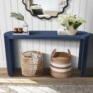 English Elm 60'' Elegant Thick Top Entryway Table with Curved Legs, Oval 60in Surface for Lamps & Decor, Versatile Mounting Decisions Navy Blue W1445P225046