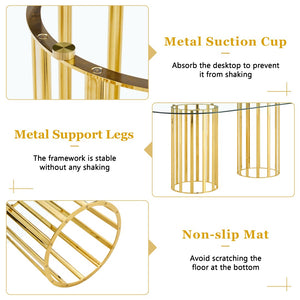 English Elm Table and Chair Set Oval Tempered Glass Top with Gold Base Glam Dining Room 7 Piece Transparent,White+Gold W1151S04728