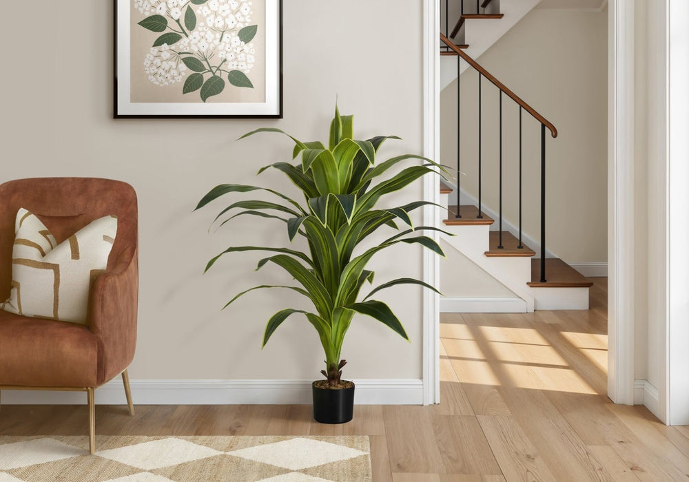 English Elm Artificial Dracaena Floor Tree 47 Inch Faux Real Touch Leaves Black Pot Decor B2710P220041