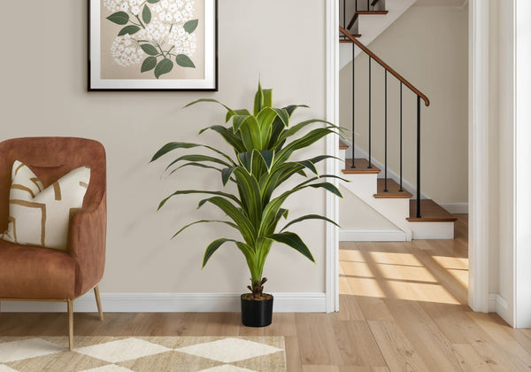 English Elm Artificial Dracaena Floor Tree 47 Inch Faux Real Touch Leaves Black Pot Decor B2710P220041