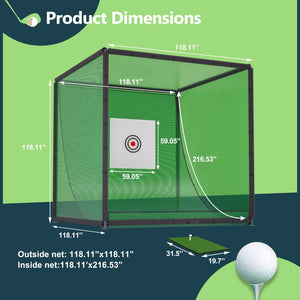 English Elm Golf Practice Cage with Powder Coated Steel Frame Double Layer Net Backyard Training W1422P284885
