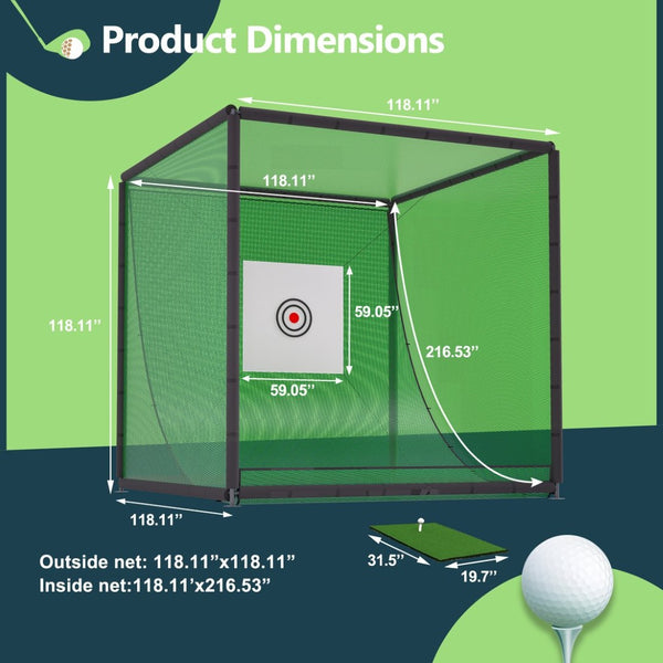 English Elm Golf Practice Cage with Powder Coated Steel Frame Double Layer Net Backyard Training W1422P284885