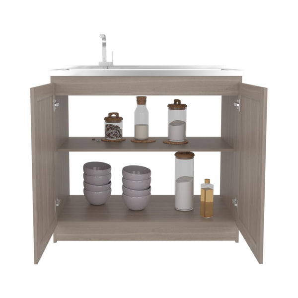 English Elm Montello White Utility Sink with Open Shelves for Laundry Mudroom Workspace B092S00280
