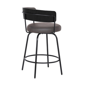 English Elm Helvra 26" Gray Faux Leather Swivel Barstool with Footrest, Metal Frame, Cushion Comfort Finish B2736P354380