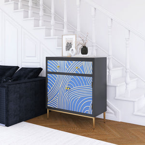 English Elm Accent Modern Storage Cabinet with 2 Doors, 1 Drawer, Adjustable Shelf, MDF Black/Blue Finish — Versatile Decor Organizer W716P197967