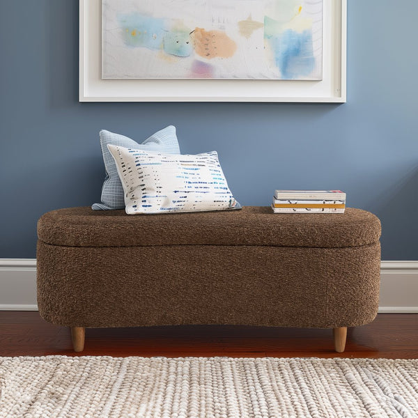 JLA Home INK+IVY - Boucle-Style Plush Storage Bench with Curved Front, Soft-Close Lid, Ventilated Interior & Wood Legs II105-0592