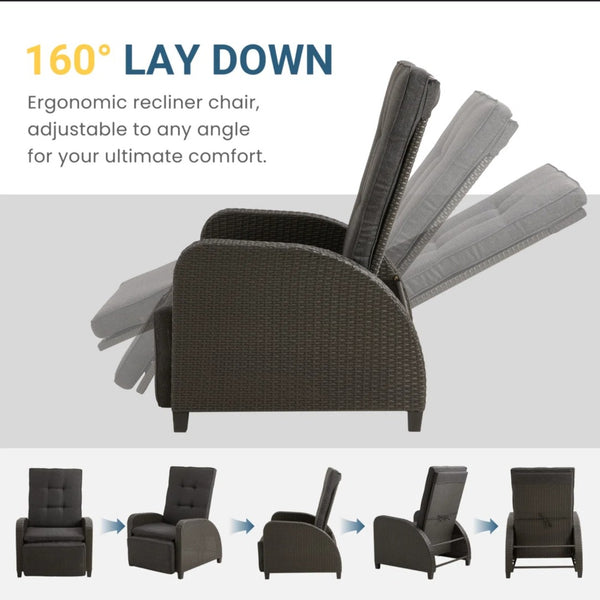 English Elm 30" Wide Reclining Patio Lounge Chair with Footrest and Weather Resistant Frame B082P455130