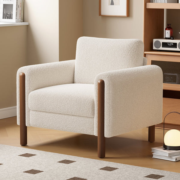English Elm Christopher Knight Home® - Oversized Teddy Velvet Accent Chair with Curved Armrests, Tufted Mid-Century Design and Walnut Legs White N765P189679W