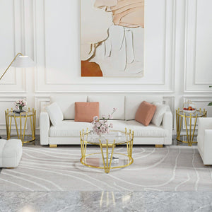 English Elm 31.5inch Modern Luxury Gold Coffee Table with Two-Tier Storage, Tempered Glass Top, Elegant Crown Design Clear W1550P171448