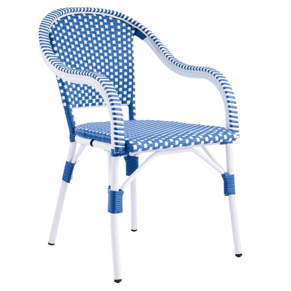 English Elm Outdoor Woven Rattan Bistro Armchairs Set of 2 Aluminum Frame Patio Cafe Seating Blue,White N768P386559W