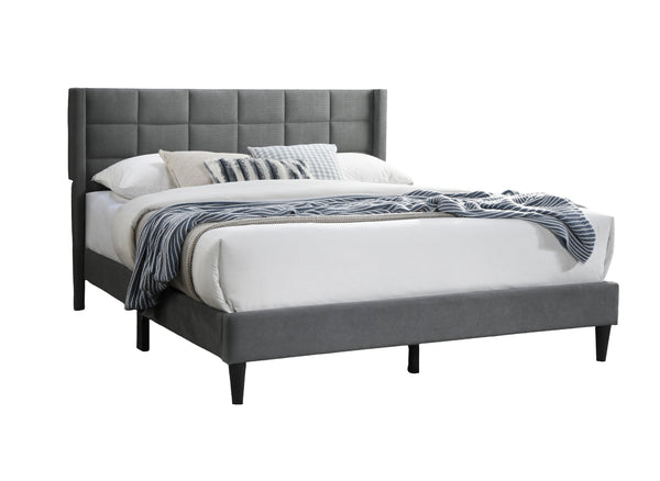 English Elm Elegant Velvet Upholstered Queen Bed with Geometric Stitched Headboard, Platform Design, 12" Height Gray 66 L x 23 W x 9 H B011P238938